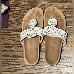Jack Rogers comfort white floral sandal women’s Sz 9 GUC